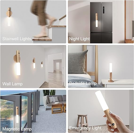 LED Wood Night Light - PIR Motion Sensor Magnetic Wall Lamp (1pc)