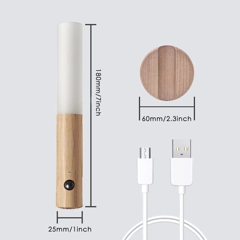 LED Wood Night Light - PIR Motion Sensor Magnetic Wall Lamp (1pc)